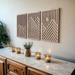 qmmp Modern Wooden Wall Sculptures - Set of 3 - MDF - Oak - Home Decor Accent - Large Wall Art for Living Room, Bedroom, Office - Easy Installation (Oak, Medium - Mountain and Sun, Unframed) - Homesidy.com