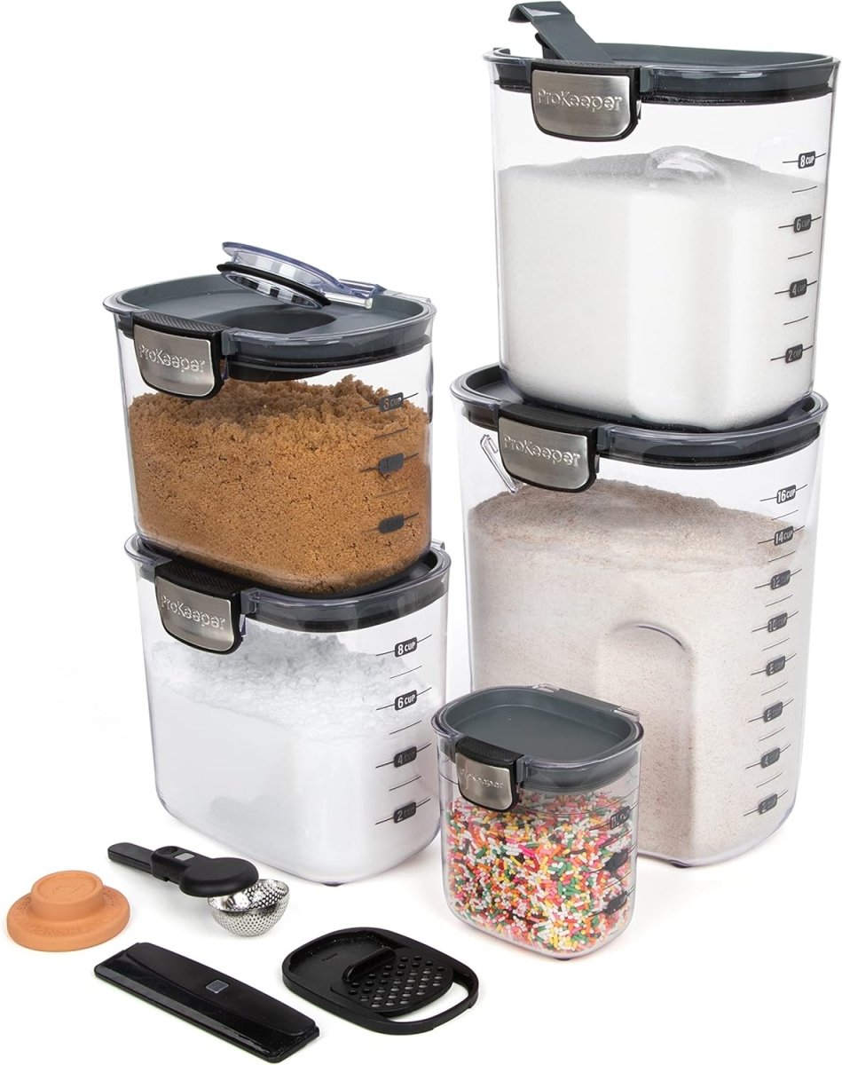 ProKeeper 9 - Piece Airtight Food Storage Container Set – Clear Plastic Flour and Sugar Canister Set with Magnetic Accessories for Kitchen Organization (Grey, 9 - Piece) - Homesidy.com