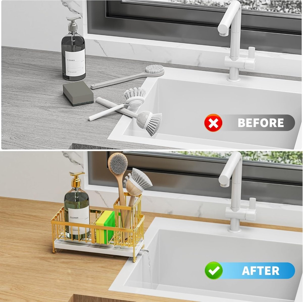 Cisily Black Sponge Holder for Kitchen Sink, Sink Caddy Organizer with High Brush Holder, Kitchen Countertop Organizers and Storage Essentials, Rustproof 304 Stainless Steel, Soap Dispenser Organize - Homesidy.com