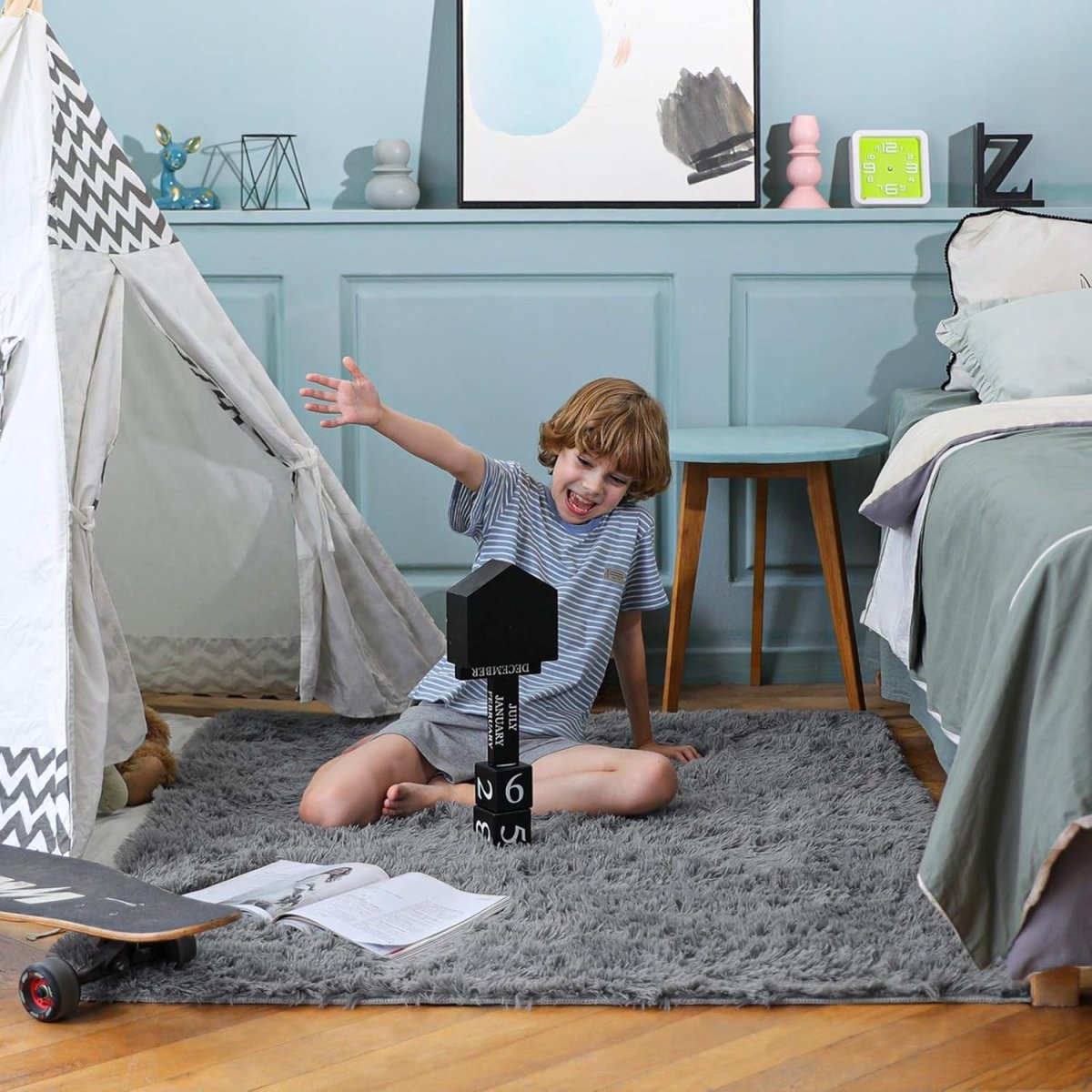 Ophanie Area Rugs for Living Room Bedroom, Upgrade Non - Slip Fluffy Soft Grey Shag Carpet, Indoor Floor Gray 4x6 Fuzzy Shaggy Living Room Plush Rug for Kids Home Dorm Decor Aesthetic - Homesidy.com