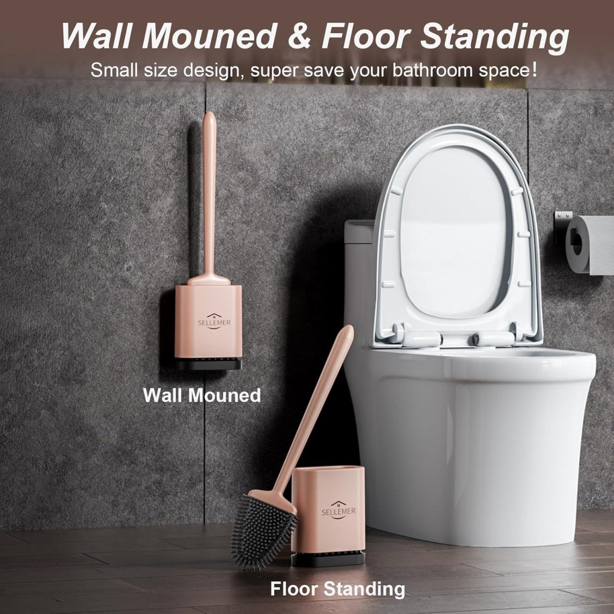 Sellemer Toilet Brush and Holder Set - Flexible Toilet Bowl Brush Head with Silicone Bristles, Compact Size for Storage and Organization, Ventilation Slots Base (1 Pack, Silver) - Homesidy.com