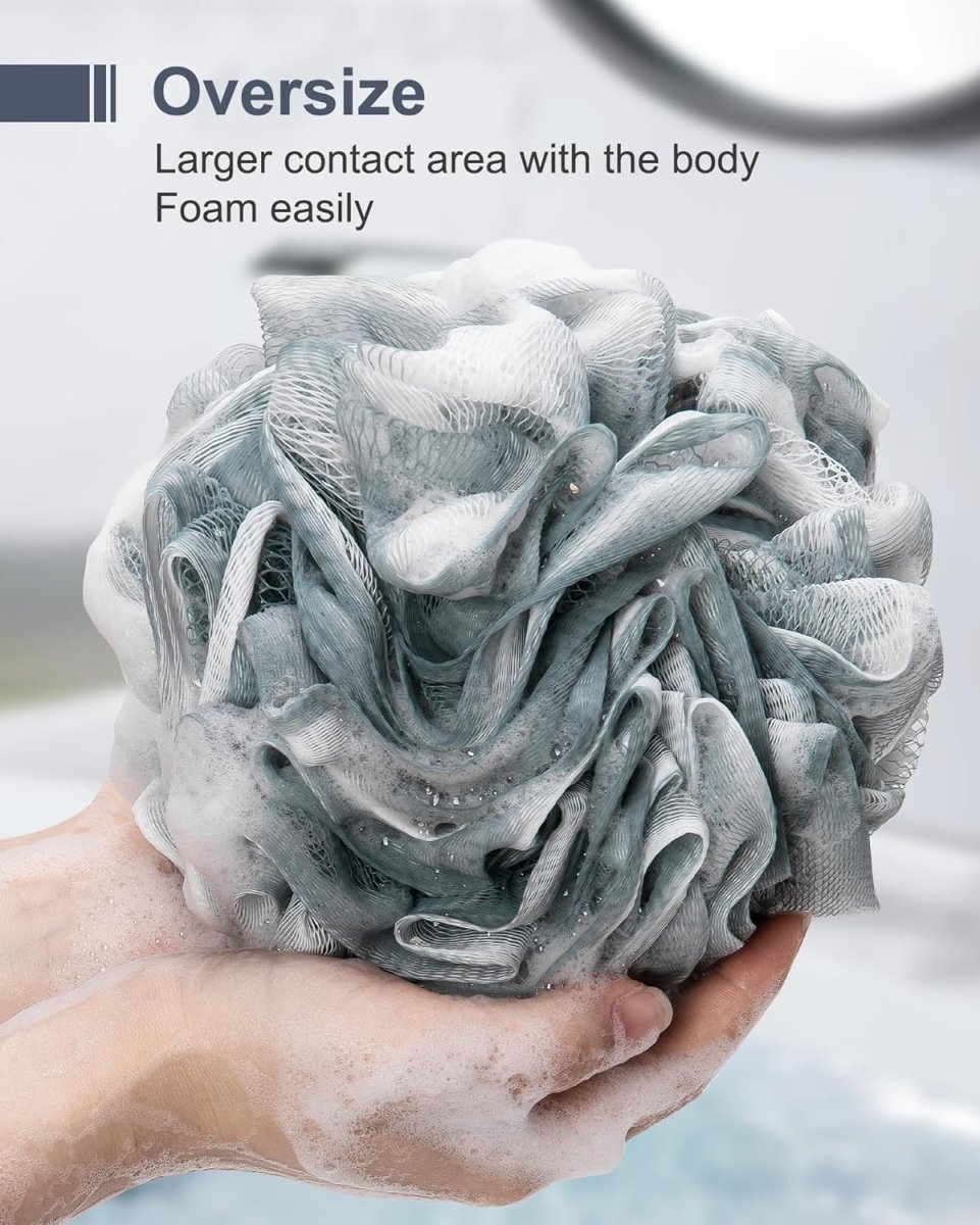 MTDLYICE Loofah Sponge, XXL Large Loofah 100g 4 Pack, Bath Sponge Soft Mesh Shower Loofah for Men, Body Scrub, Shower Pouf Bath Accessories, for Body Wash, Soap (Blue Gray) - Homesidy.com