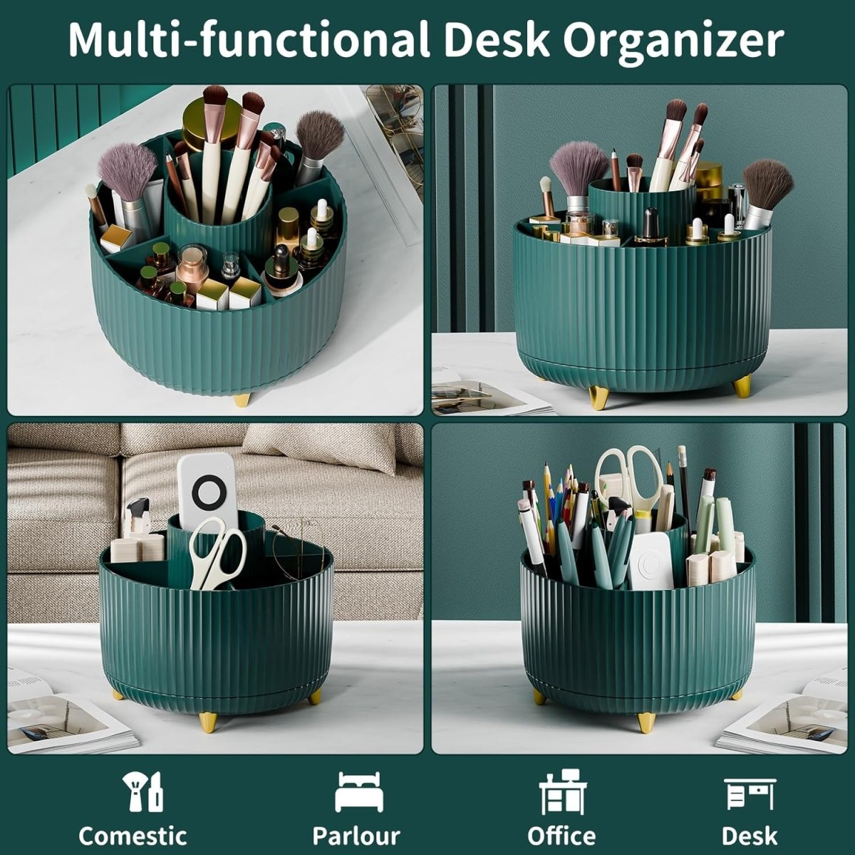 fanado 360° Rotate Makeup Brush Holder Organizer, Makeup Organizers Countertop, Makeup organization and Skincare Storage for Vanity, Desktop, Bathroom (White) - Homesidy.com