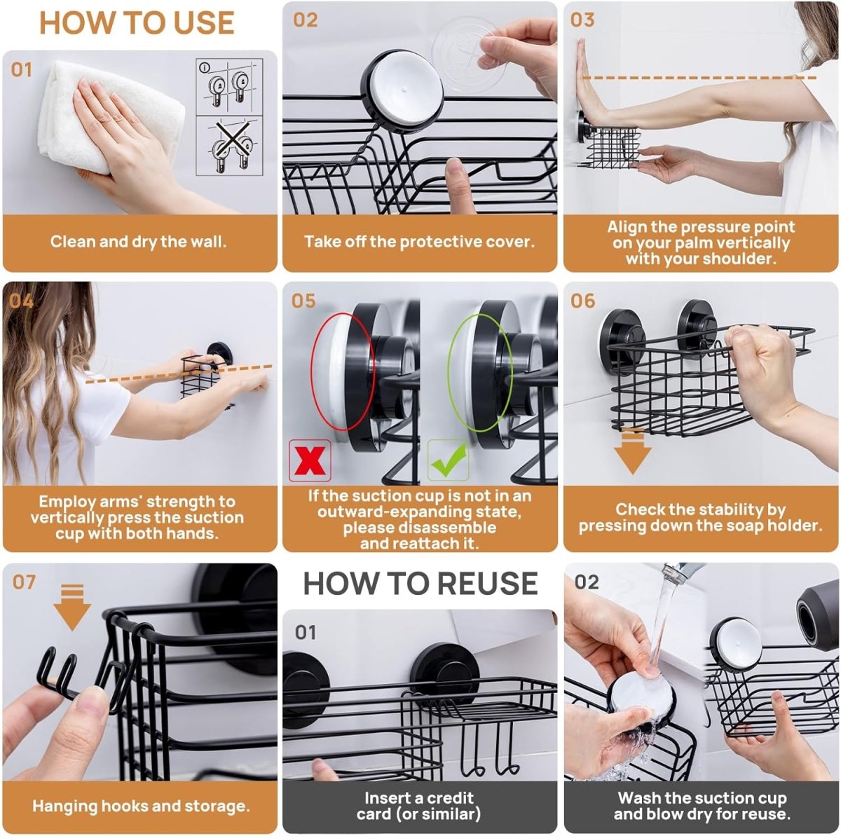 LEVERLOC Shower Caddy Suction Cup, 2 Pack Shower Shelves for Inside Shower with Hooks &amp; Soap Holder, NO - Drilling Bathroom Shower Organizer, Rustproof Meatl Shower Holder Storage, Black - Homesidy.com