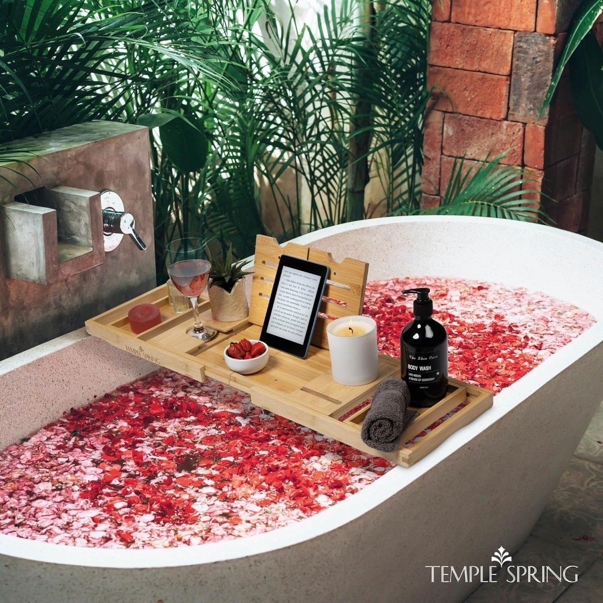Temple Spring Wooden Bathtub Tray, Bamboo Bathroom Accessories, Bath Tray for Tub, at Home Spa Essentials, Board for Tub Table, Bath Caddy for Bathtub Accessories &amp; Bathroom Essentials – Natural - Homesidy.com