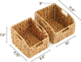 Greenatural Water Hyacinth Storage Baskets Set of 2, Handwoven Rectangular Organizer Trays with Wooden Bead Handles, Nested Wicker Bins for Shelf, Bathroom, Kitchen, Office, Natural Decor - Homesidy.com