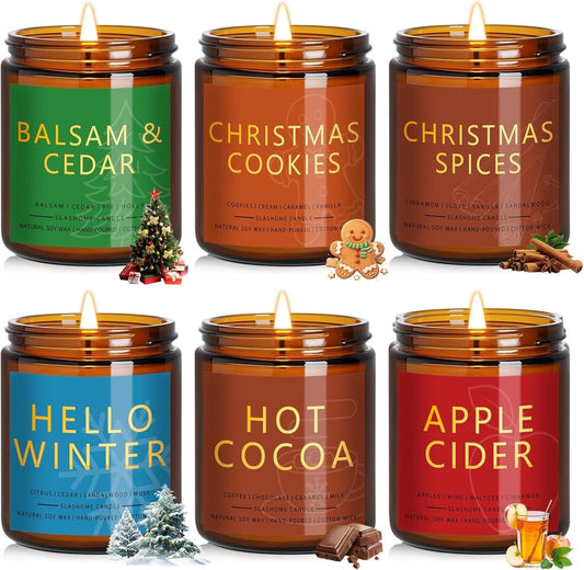 Winter Candle Gift Set, 4 Pack 7 oz Soy Scented Candles for Home, Christmas, Holiday &amp; Birthday Gifts for Women &amp; Men, Includes Hello Winter, Pine &amp; Cedarwood, Hot Cocoa, and Vanilla Cupcake - Homesidy.com