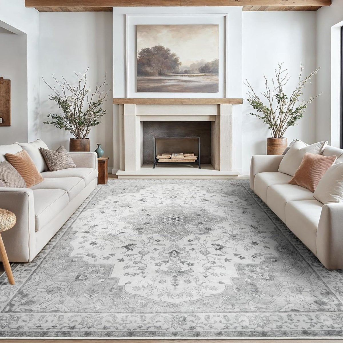 AMADA HOMEFURNISHING 8x10 Washable Area Rug, Low - Profile Large Area Rug with Non - Slip Backing &amp; Durable Edge Binding, Vintage Large Rugs for Living Room, Bedroom, Dinning Room - Homesidy.com