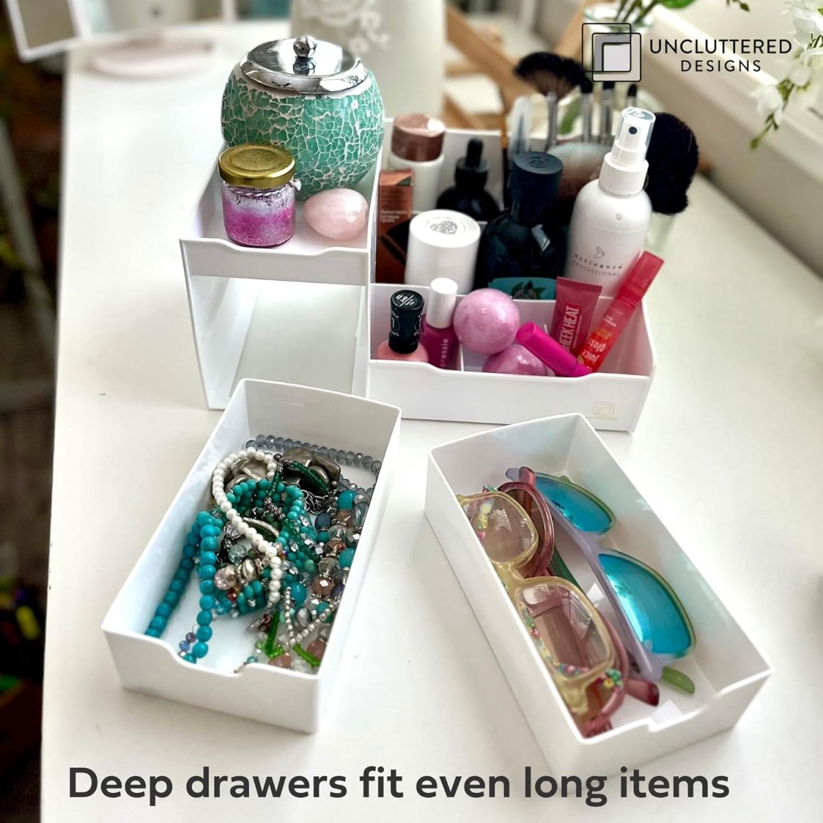 Uncluttered Designs Large Black Vanity Organizer - Countertop Mens Organizer With Drawers for Cologne, Deodorant, Beard, Shaving Lotion, Perfume &amp; Skincare - Perfect for Bathroom &amp; Bedroom Storage - Homesidy.com