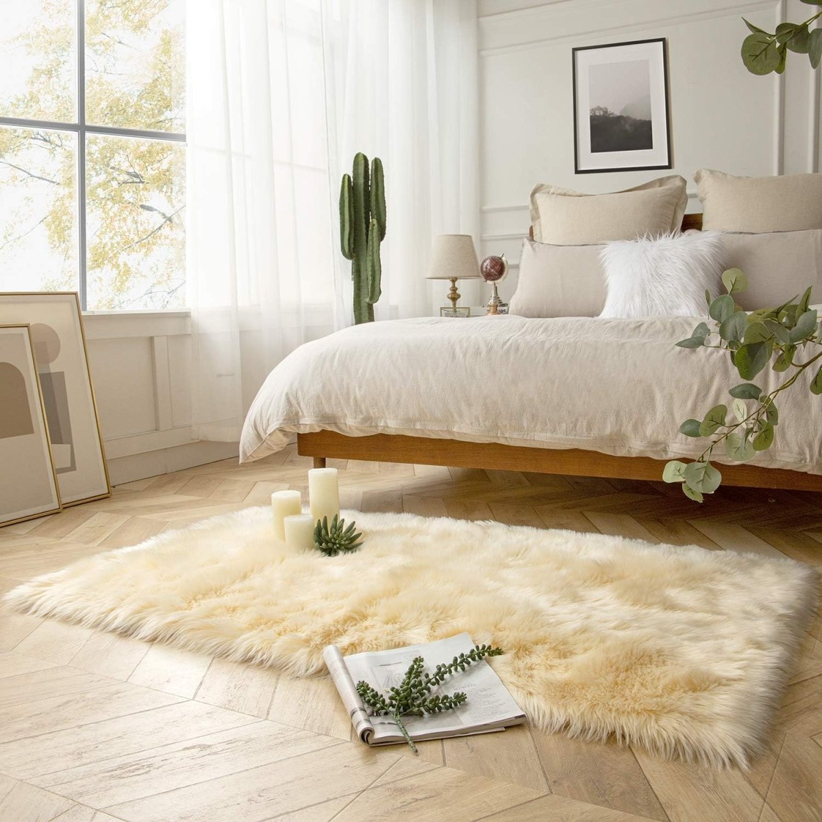 Ashler Faux Fur Rug, Fluffy White Small Sheepskin Rug, Ultra Soft 2x3 Ft Mat, Machine Washable Shag Mats, Nursery Throw for Bed, Living, Kids Room - Homesidy.com