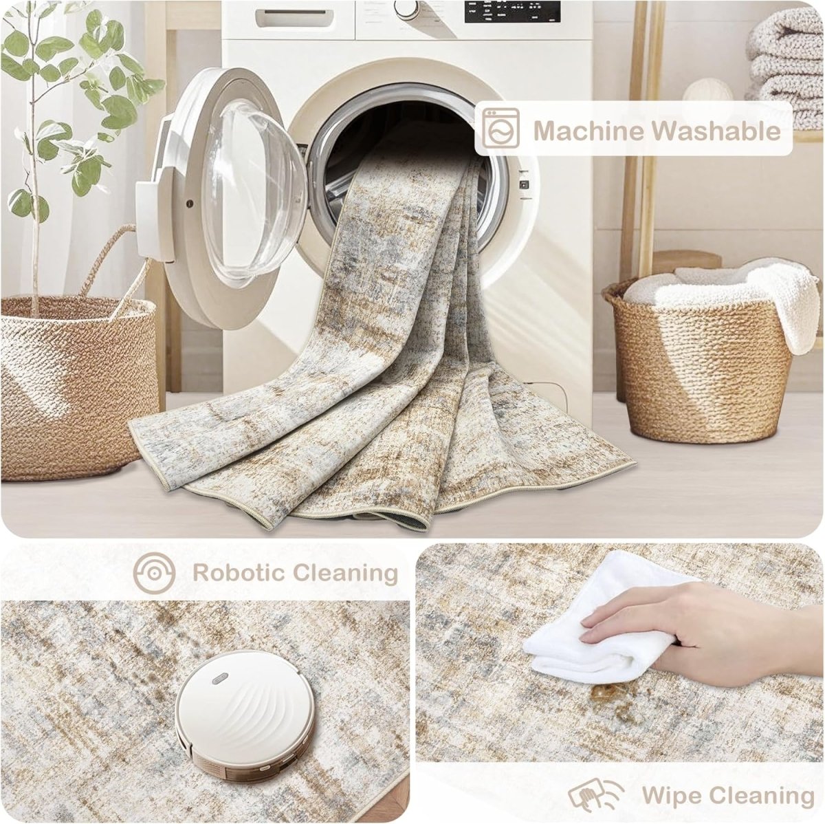 Area Rugs 6x9 Living Room: Washable Rug Modern Abstract Large Rug Soft Non Slip Neutral Rugs Stain Resistant Indoor Carpet for Bedroom Kitchen Dining Room Table Nursery Home Office Rugs(Beige,6x9) - Homesidy.com