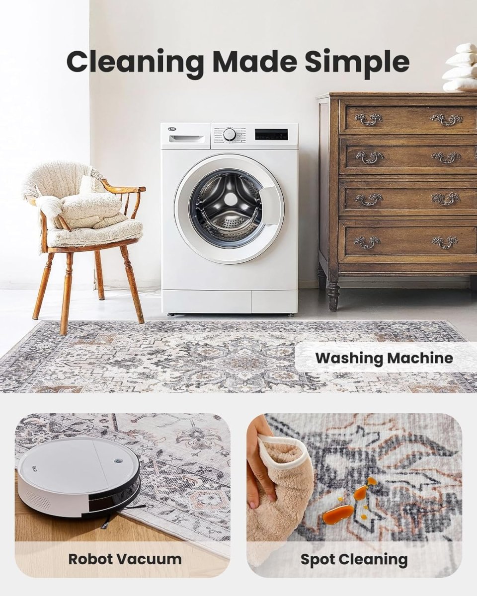 AMADA HOMEFURNISHING 8x10 Washable Area Rug, Low - Profile Large Area Rug with Non - Slip Backing &amp; Durable Edge Binding, Vintage Large Rugs for Living Room, Bedroom, Dinning Room - Homesidy.com