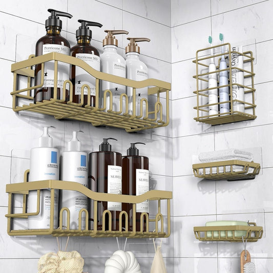 EUDELE Adhesive Shower Caddy, 5 Pack Rustproof Stainless Steel Bath Organizers With Large Capacity, No Drilling Shelves for Bathroom Storage &amp; Home Decor - Homesidy.com