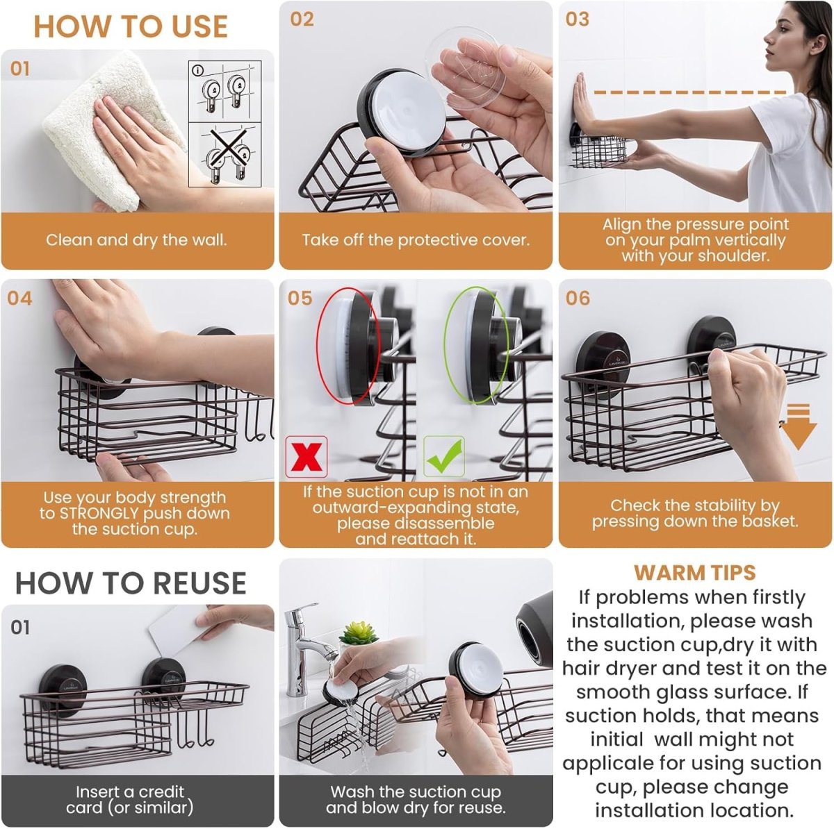 LEVERLOC Shower Caddy Suction Cup, 2 Pack Shower Shelves for Inside Shower with Hooks &amp; Soap Holder, NO - Drilling Bathroom Shower Organizer, Rustproof Meatl Shower Holder Storage, Black - Homesidy.com