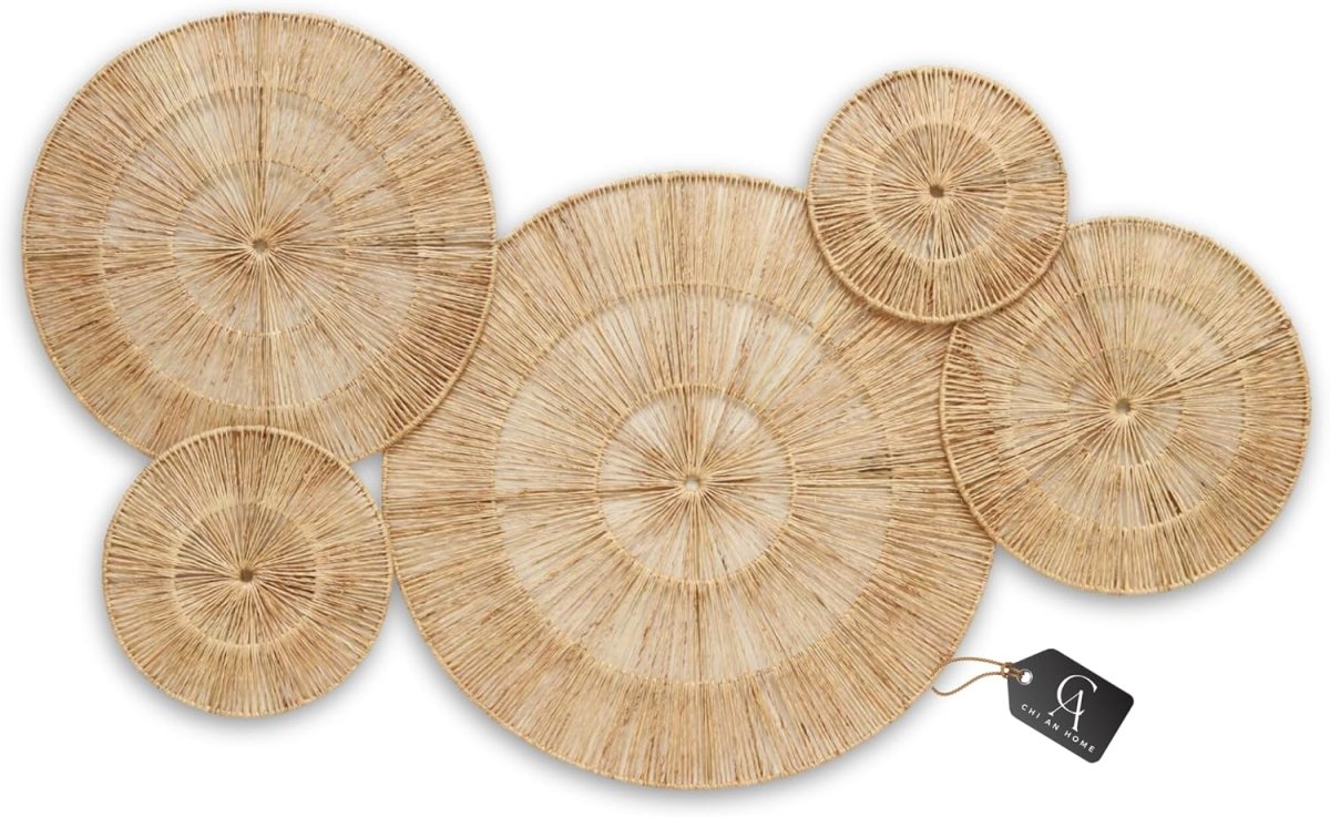 CHI AN HOME Wicker 23 Inch Jute Wall Decor Baskets, Set of 6 Extra Large Woven Jute Wall Plates, 23&34;,21&34;,15&34;,13&34;,12,10&34;, Decorative Baskets for Wall Arts, Wall Hanging for Bedroom, Living Room, Office - Homesidy.com