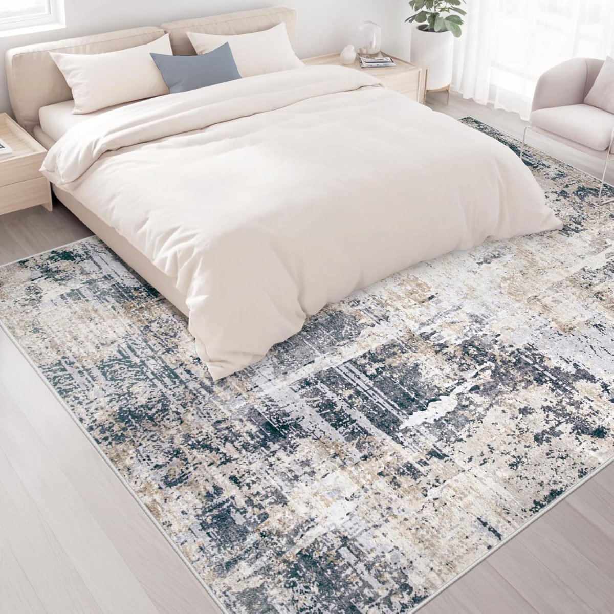 Area Rugs 6x9 Living Room: Washable Rug Modern Abstract Large Rug Soft Non Slip Neutral Rugs Stain Resistant Indoor Carpet for Bedroom Kitchen Dining Room Table Nursery Home Office Rugs(Beige,6x9) - Homesidy.com