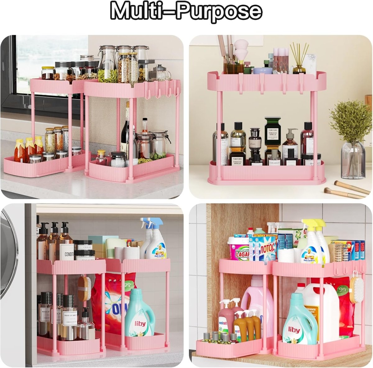 Ukeetap Multi - Purpose Pull - Out Storage Organizers, Under Sink/Cabinet Organizers and Storage for Bathroom &amp; Kitchen, Black, 12.8 Inches, 2 Packs - Homesidy.com