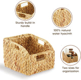 Greenatural Water Hyacinth Storage Baskets Set of 2, Handwoven Rectangular Organizer Trays with Wooden Bead Handles, Nested Wicker Bins for Shelf, Bathroom, Kitchen, Office, Natural Decor - Homesidy.com