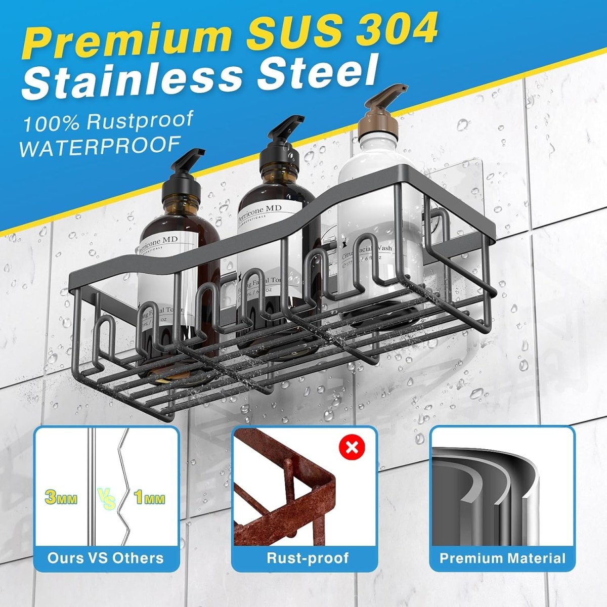 EUDELE Adhesive Shower Caddy, 5 Pack Rustproof Stainless Steel Bath Organizers With Large Capacity, No Drilling Shelves for Bathroom Storage &amp; Home Decor - Homesidy.com