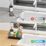 Cisily Black Sponge Holder for Kitchen Sink, Sink Caddy Organizer with High Brush Holder, Kitchen Countertop Organizers and Storage Essentials, Rustproof 304 Stainless Steel, Soap Dispenser Organize - Homesidy.com