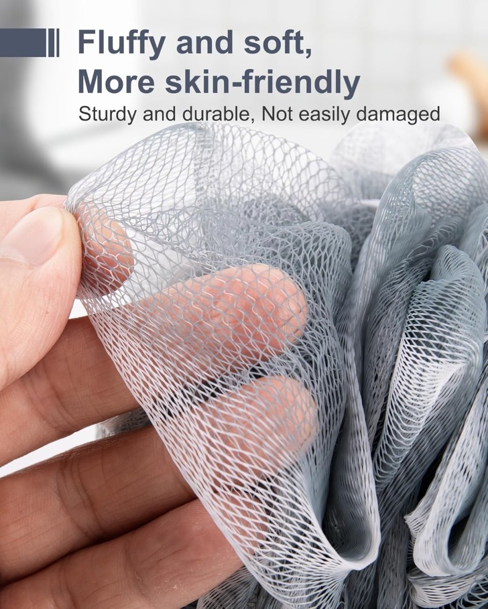 MTDLYICE Loofah Sponge, XXL Large Loofah 100g 4 Pack, Bath Sponge Soft Mesh Shower Loofah for Men, Body Scrub, Shower Pouf Bath Accessories, for Body Wash, Soap (Blue Gray) - Homesidy.com