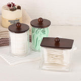 Tbestmax Qtips Holder Bathroom Container, 10 OZ Cotton Ball/Swabs Dispenser, Apothecary Jar Organizer for Storage Brown Wood Lids - Homesidy.com