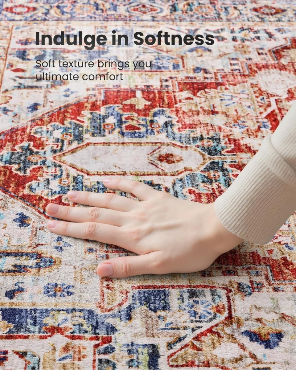 AMADA HOMEFURNISHING 8x10 Washable Area Rug, Low - Profile Large Area Rug with Non - Slip Backing &amp; Durable Edge Binding, Vintage Large Rugs for Living Room, Bedroom, Dinning Room - Homesidy.com