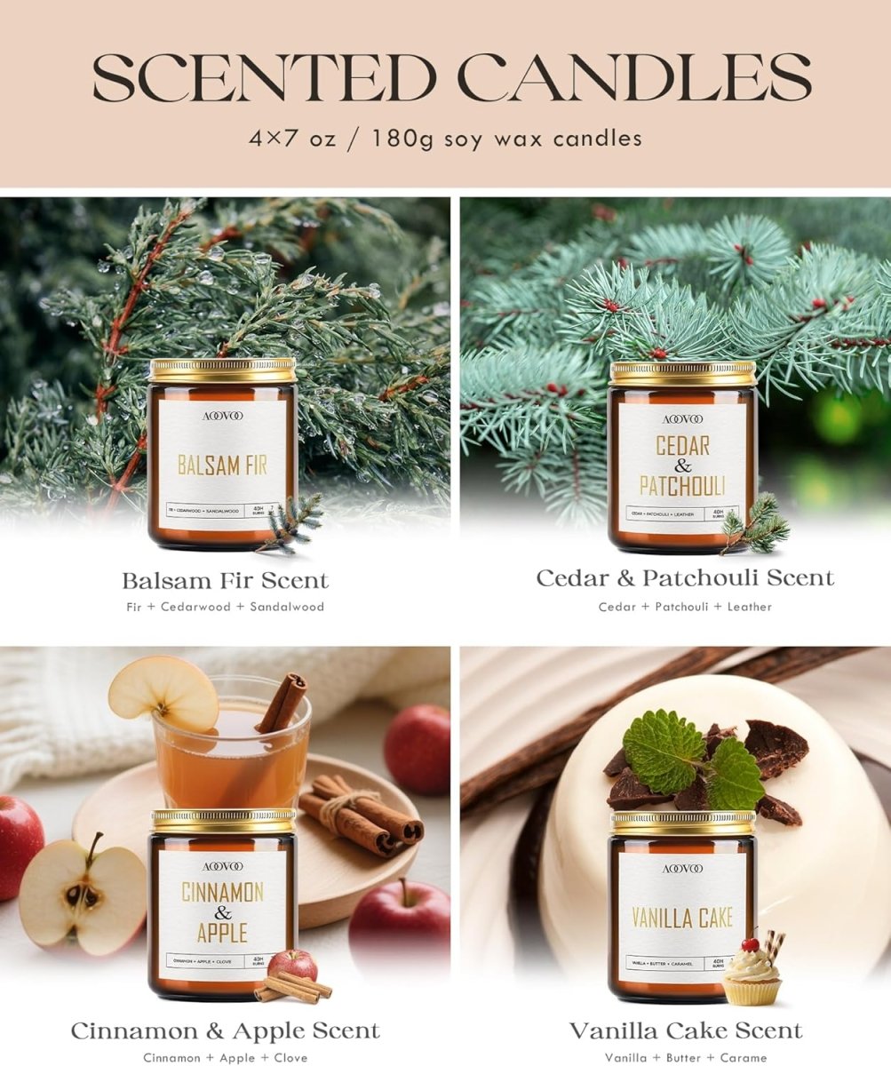 AOOVOO Scented Candles - 4PC Candle Set, 36 oz Soy Candles, Soy Candle for Home Scented, Lavender/Vanilla/Eucalyptus/Sage - Homesidy.com