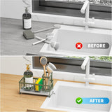 Cisily Black Sponge Holder for Kitchen Sink, Sink Caddy Organizer with High Brush Holder, Kitchen Countertop Organizers and Storage Essentials, Rustproof 304 Stainless Steel, Soap Dispenser Organize - Homesidy.com