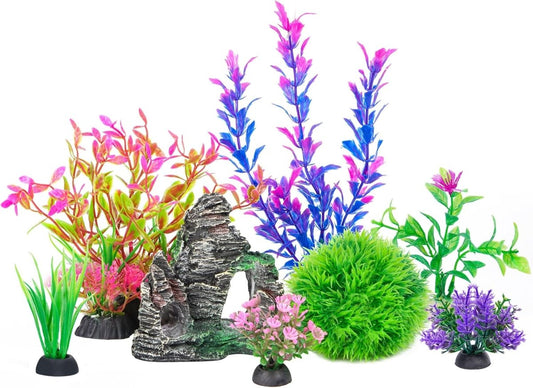 Ameliade Aquarium Artificial Plastic Plants Decorations and Rock Cave Decor Set Goldfish Betta Fish Tank Accessories Small Large Fish Bowl Ornaments - Homesidy.com