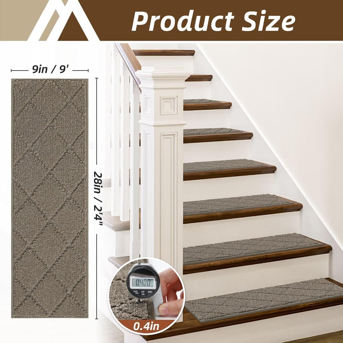 COSY HOMEER Edging Stair Treads Non - Slip Carpet Mat 28inX9in Indoor Stair Runners for Wooden Steps, Edging Stair Rugs for Kids and Dogs, 100% Polyester TPE Backing (15pc, Beige) - Homesidy.com