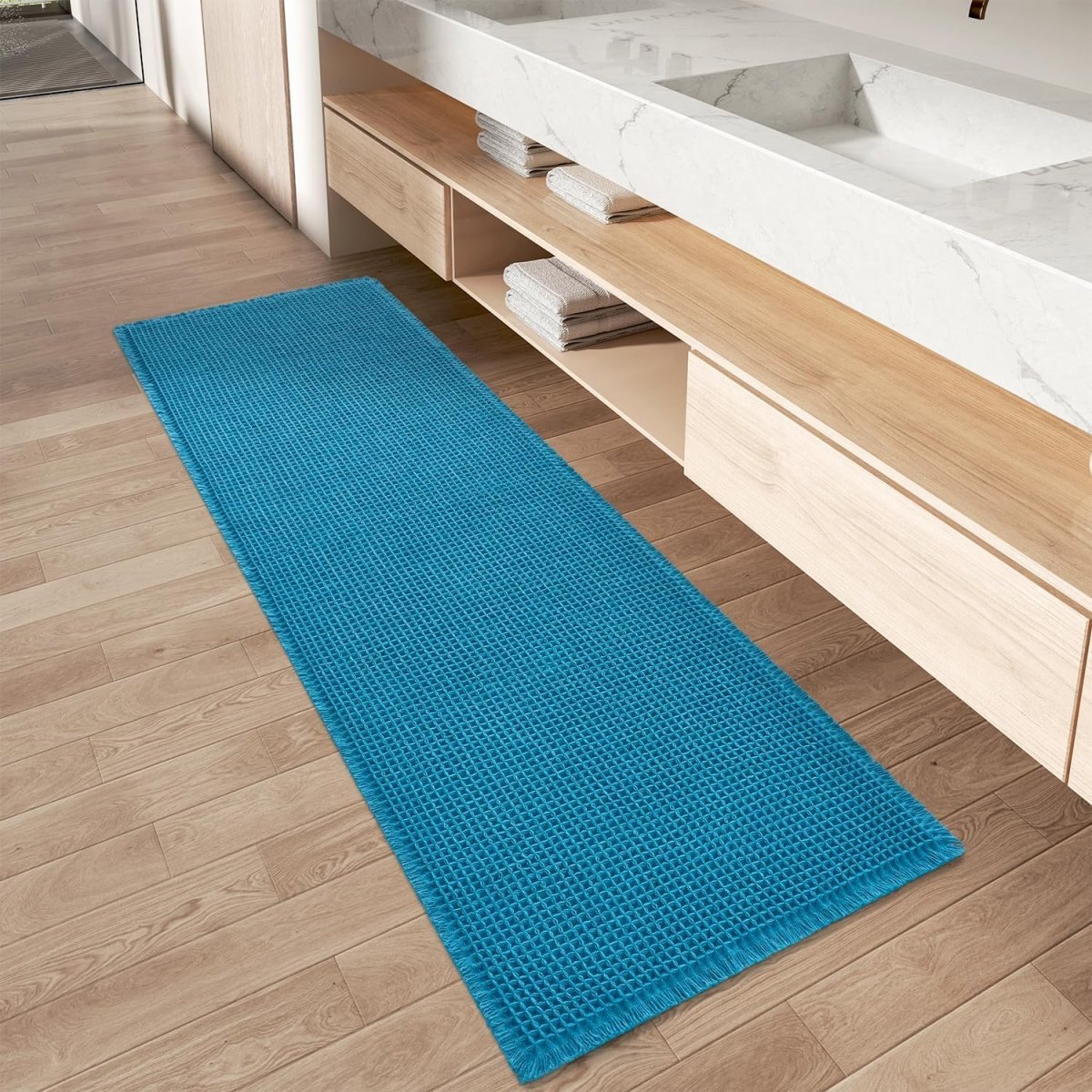 AMOAMI Upgraded Waffle Bath Mat, Super Absorbent Non Slip Bath Mats for Bathroom Floor, Machine Washable Bathroom Rugs with Tassels, Rubber Backed Bathroom Mats, Ultra Soft, 18&34; x 30&34;, Brown - Homesidy.com