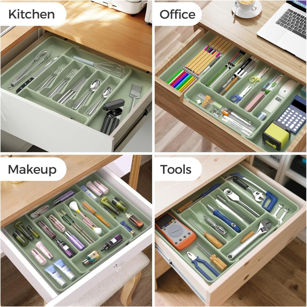 ukeetap Extra Large Expandable Silverware Organizer, BPA - Free Food - Safe Cutlery Flatware Organizer, Kitchen Utensil Drawer Organizer, Adjustable Silverware Holder for Spoons Forks Knives, Black - Homesidy.com