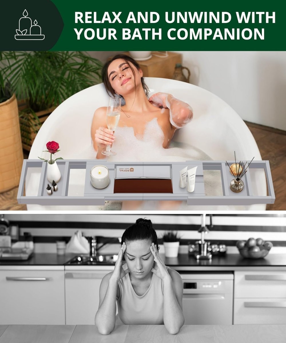 ROYAL CRAFT WOOD Bathtub Tray Caddy for Tub, Bamboo Bath Shelf, Premium Foldable Wood Bath Table, Expandable Bathtub &amp; Bathroom Accessories, New Home Gifts for Mom, Housewarming, Anniversary, Wedding - Homesidy.com