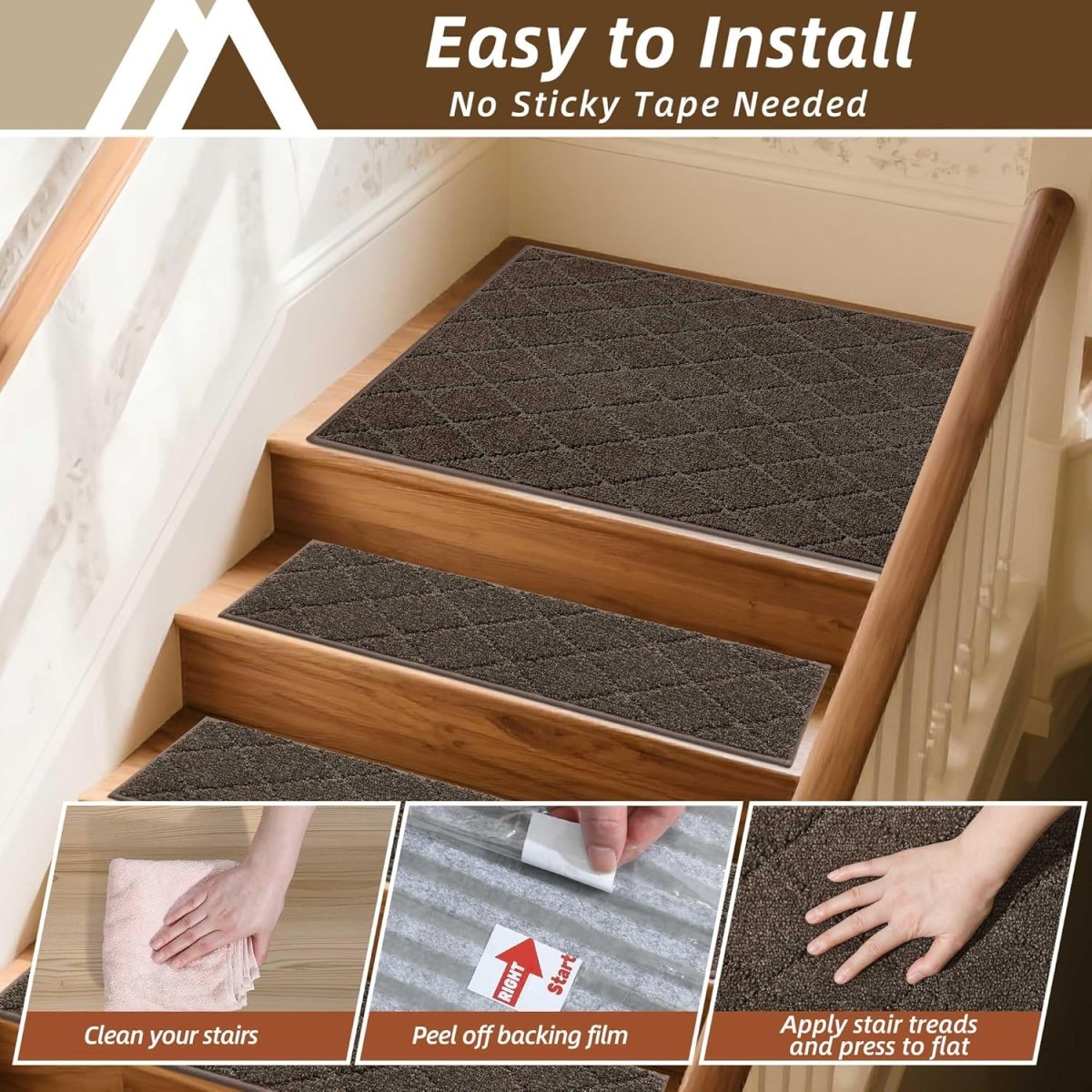 COSY HOMEER Edging Stair Treads Non - Slip Carpet Mat 28inX9in Indoor Stair Runners for Wooden Steps, Edging Stair Rugs for Kids and Dogs, 100% Polyester TPE Backing (15pc, Beige) - Homesidy.com