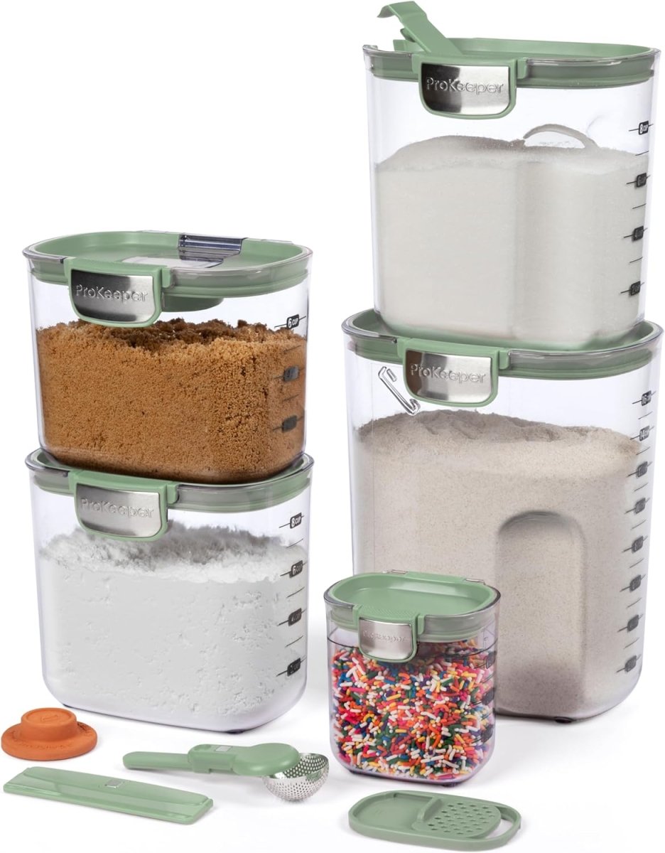 ProKeeper 9 - Piece Airtight Food Storage Container Set – Clear Plastic Flour and Sugar Canister Set with Magnetic Accessories for Kitchen Organization (Grey, 9 - Piece) - Homesidy.com
