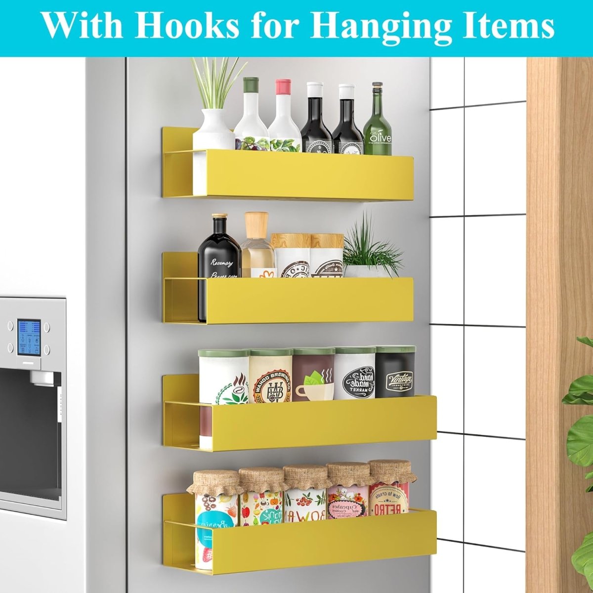 HuggieGems Metal 4 Pack Magnetic Spice Storage Rack Organizer for Refrigerator and Oven, Black Fridge Organizers and Storage - Homesidy.com