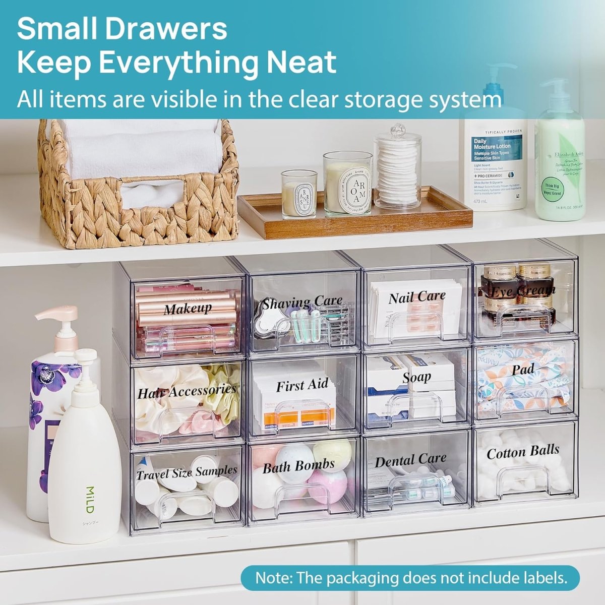 Vtopmart 4 Pack Small Clear Stackable Storage Drawers,Acrylic Bathroom Makeup Organizer,Plastic Storage Bins For Vanity, Undersink, Kitchen Cabinets, Pantry, Home Organization - Homesidy.com