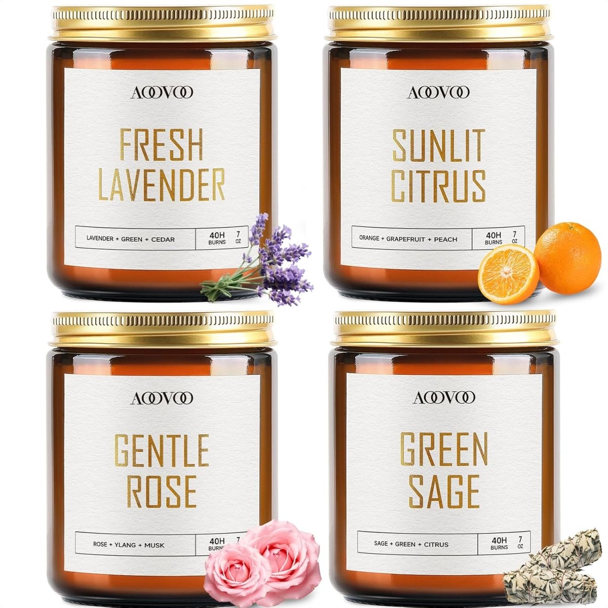 AOOVOO Scented Candles - 4PC Candle Set, 36 oz Soy Candles, Soy Candle for Home Scented, Lavender/Vanilla/Eucalyptus/Sage - Homesidy.com