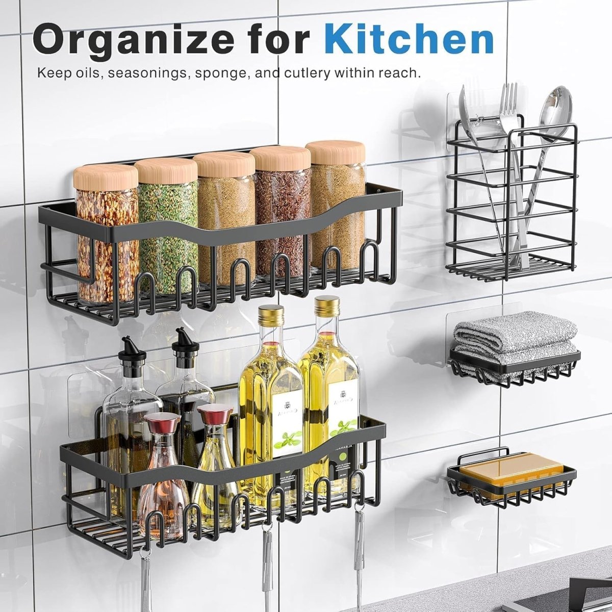 EUDELE 5 - Pack Rustproof Stainless Steel Shower Caddy Set– No Drill Adhesive Bathroom Organizer, Space - Saving Shower Shelves for Apartment Essentials, Bathroom/Kitchen Storage Home Decor - L Size - Homesidy.com