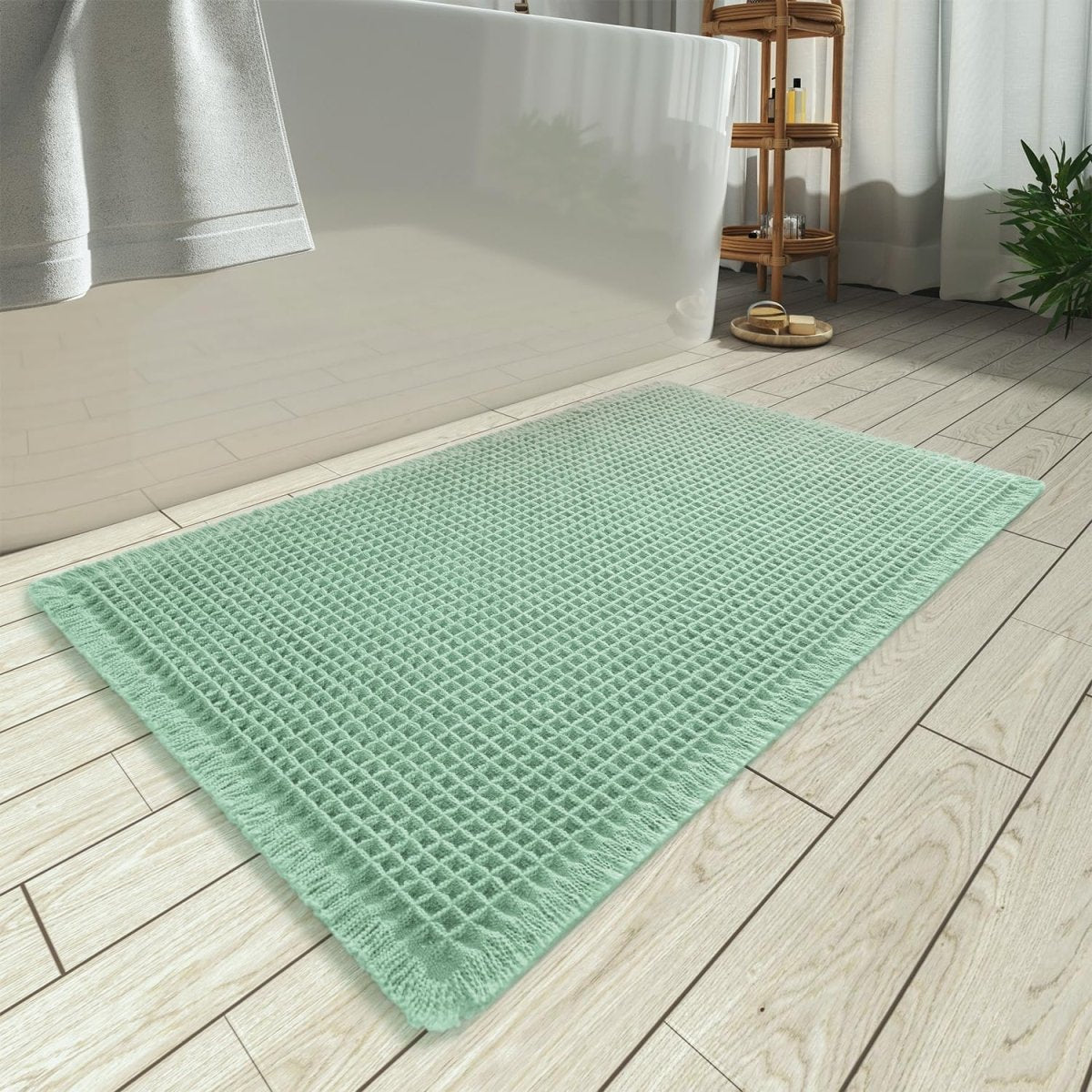 AMOAMI Upgraded Waffle Bath Mat, Super Absorbent Non Slip Bath Mats for Bathroom Floor, Machine Washable Bathroom Rugs with Tassels, Rubber Backed Bathroom Mats, Ultra Soft, 18&34; x 30&34;, Brown - Homesidy.com