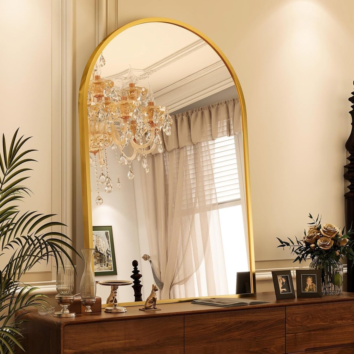 VooBang Arched Wall Mirror, 30 x 38 inch Arch Bathroom Mirror, Wall Mounted Vanity Mirror with Arch Metal Frame, Modern Bathroom Vanity Mirror for Bedroom, Living Room, Hanging or Leaning, Black - Homesidy.com