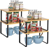 NEX Bamboo Kitchen Cabinet and Counter Shelf Organizer, Stackable &amp; Expandable, Set of 4, White and Natural - Homesidy.com
