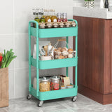 Sywhitta 3 - Tier Plastic Rolling Utility Cart with Handle, Multi - Functional Storage Trolley for Office, Living Room, Kitchen, Movable Storage Organizer with Wheels, White - Homesidy.com