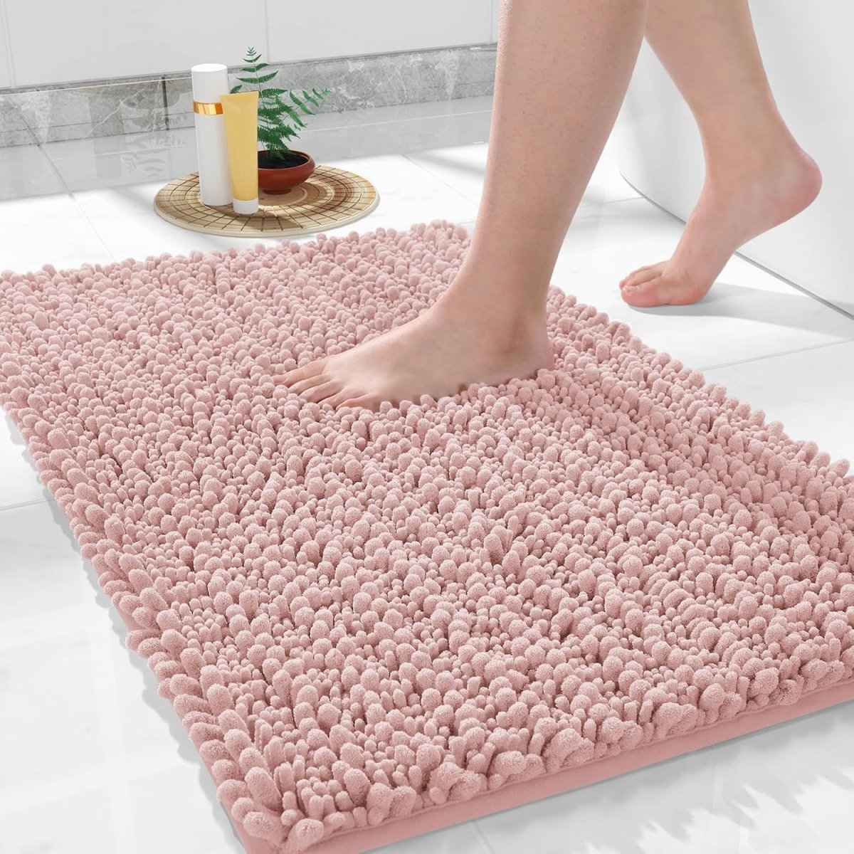 Yimobra Bathroom Rugs Non Slip Washable - Ultra Soft Absorbent Chenille Bath Mat, Quick Dry Shaggy Floor Carpet for Tub Shower, Gray Home Decor Accessories, 24x17 Inch - Homesidy.com