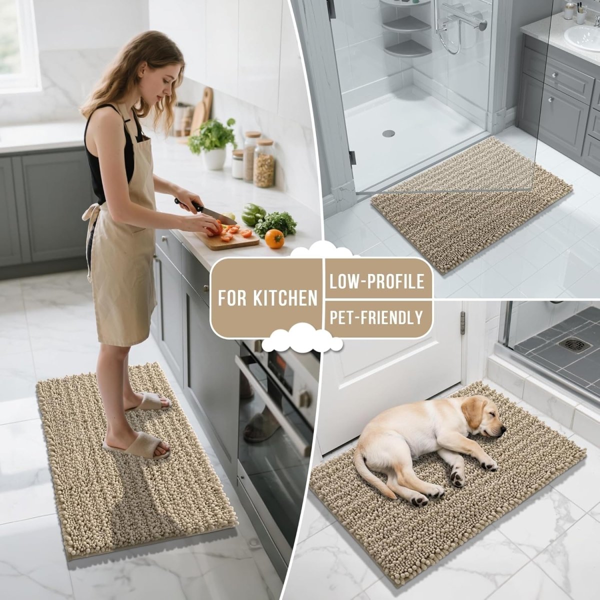 Yimobra Bathroom Rugs Non Slip Washable - Ultra Soft Absorbent Chenille Bath Mat, Quick Dry Shaggy Floor Carpet for Tub Shower, Gray Home Decor Accessories, 24x17 Inch - Homesidy.com