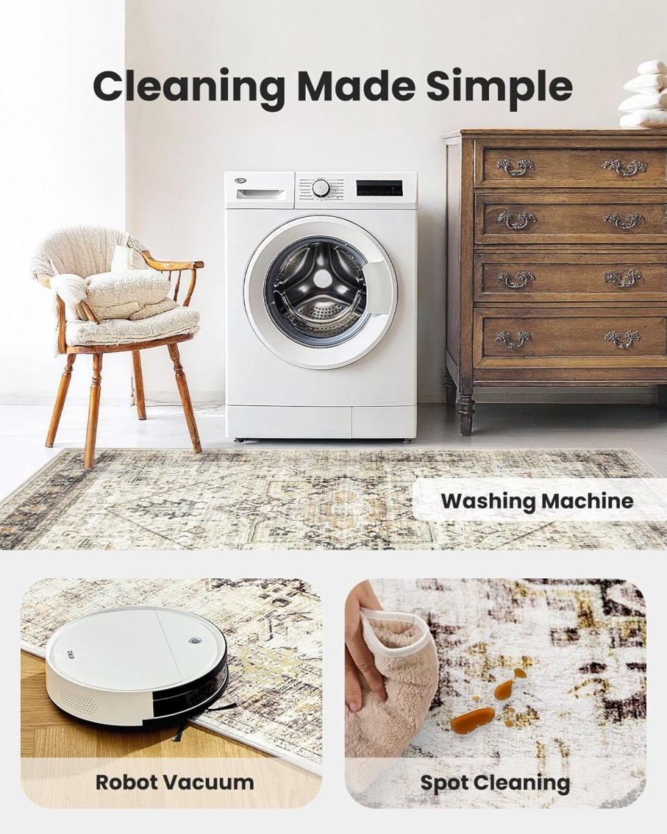 AMADA HOMEFURNISHING 8x10 Washable Area Rug, Low - Profile Large Area Rug with Non - Slip Backing &amp; Durable Edge Binding, Vintage Large Rugs for Living Room, Bedroom, Dinning Room - Homesidy.com