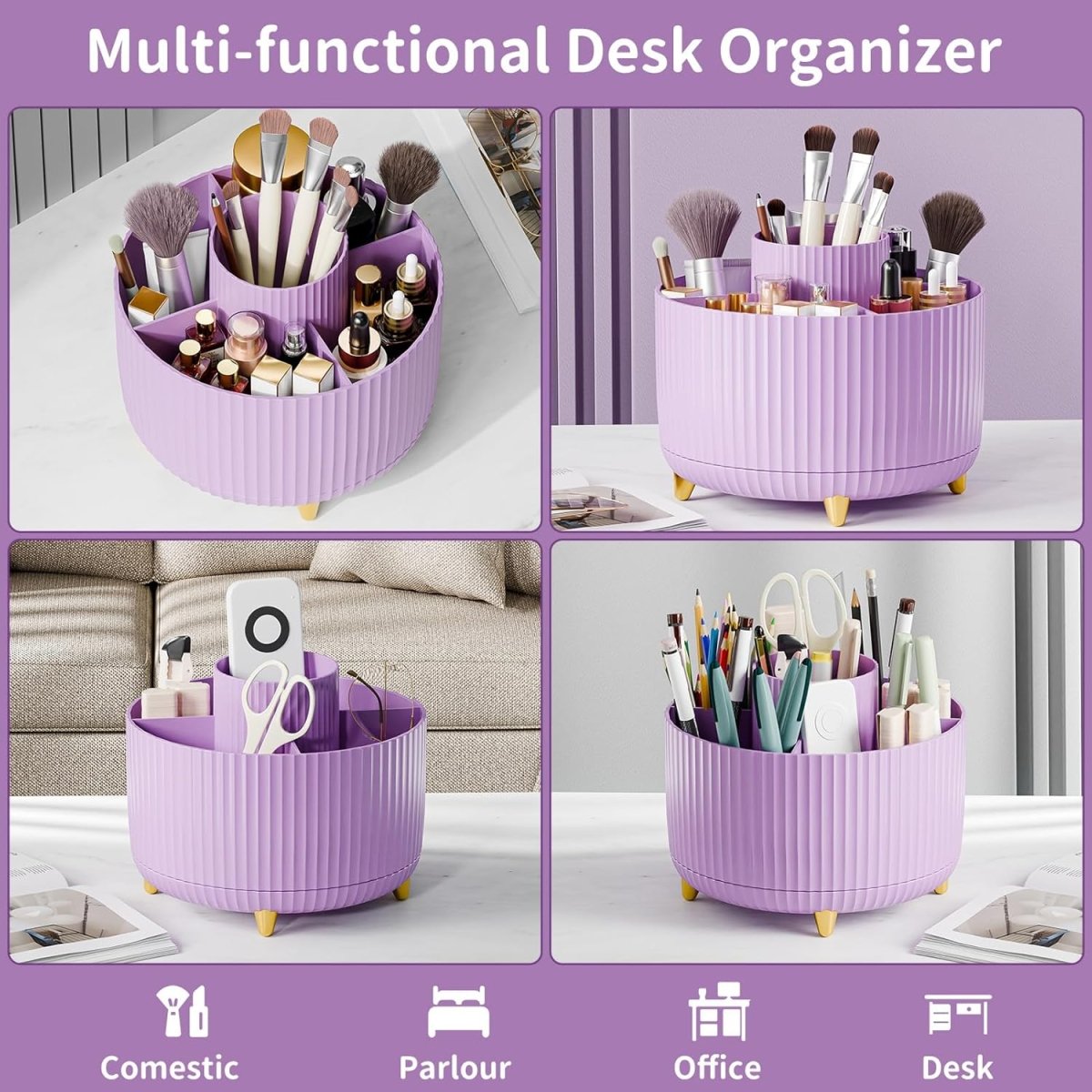 fanado 360° Rotate Makeup Brush Holder Organizer, Makeup Organizers Countertop, Makeup organization and Skincare Storage for Vanity, Desktop, Bathroom (White) - Homesidy.com