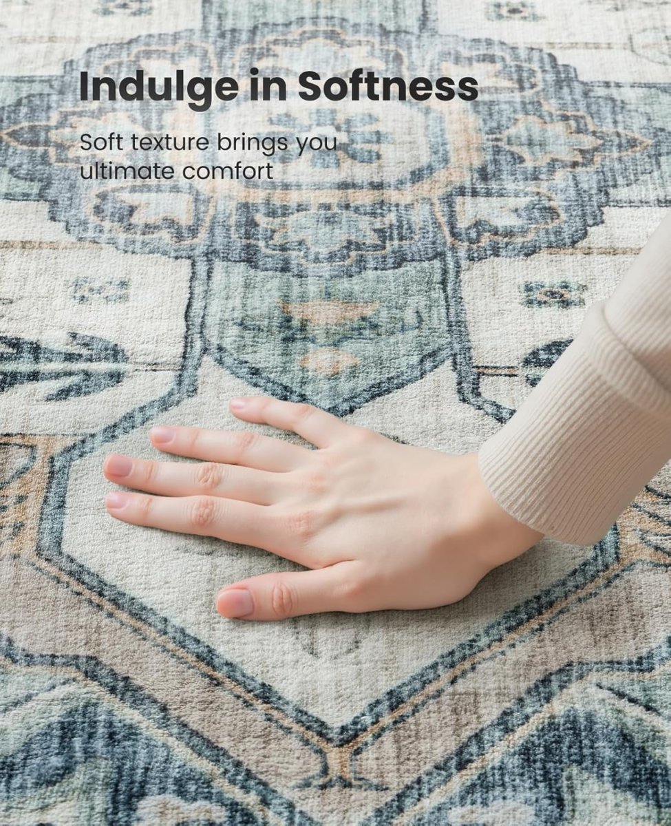 AMADA HOMEFURNISHING 8x10 Washable Area Rug, Low - Profile Large Area Rug with Non - Slip Backing &amp; Durable Edge Binding, Vintage Large Rugs for Living Room, Bedroom, Dinning Room - Homesidy.com