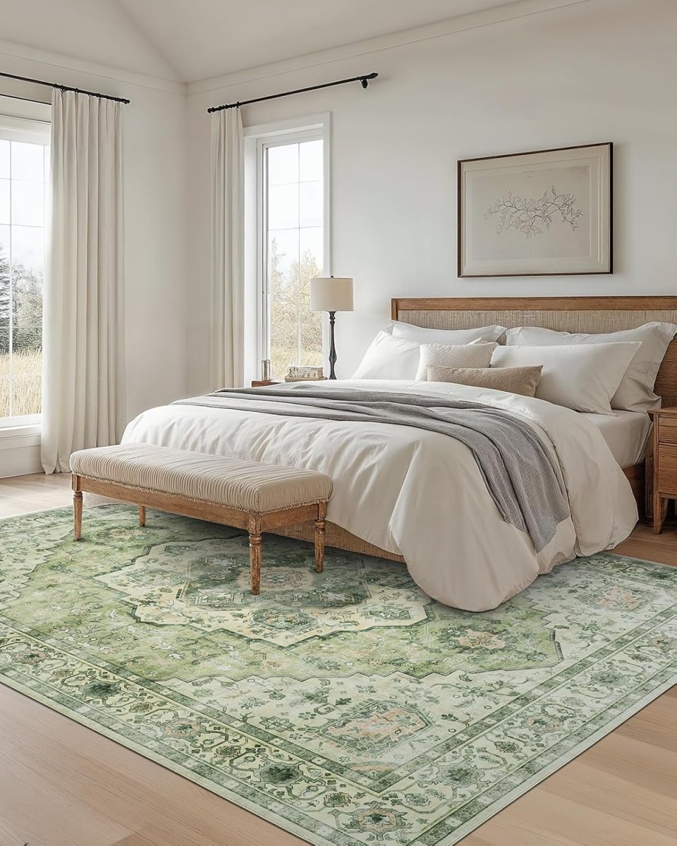 AMADA HOMEFURNISHING 8x10 Washable Area Rug, Low - Profile Large Area Rug with Non - Slip Backing &amp; Durable Edge Binding, Vintage Large Rugs for Living Room, Bedroom, Dinning Room - Homesidy.com